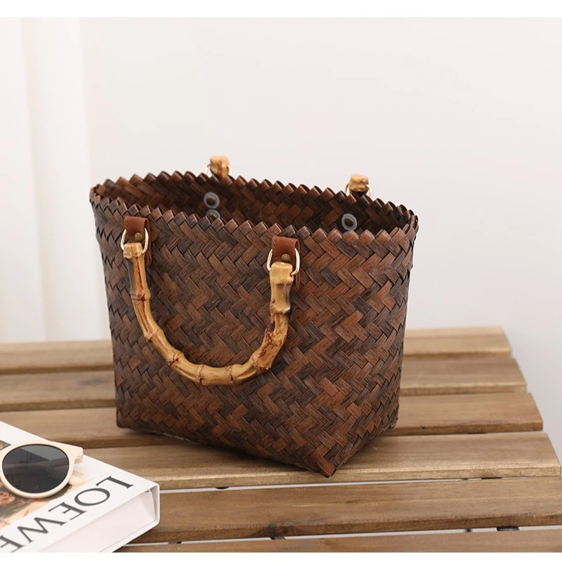 Women Retro French Straw Woven Bag Versatile Large Capacity Waterproof Bag Bohemia Vacation Beach Totes Bag Woven Handbag