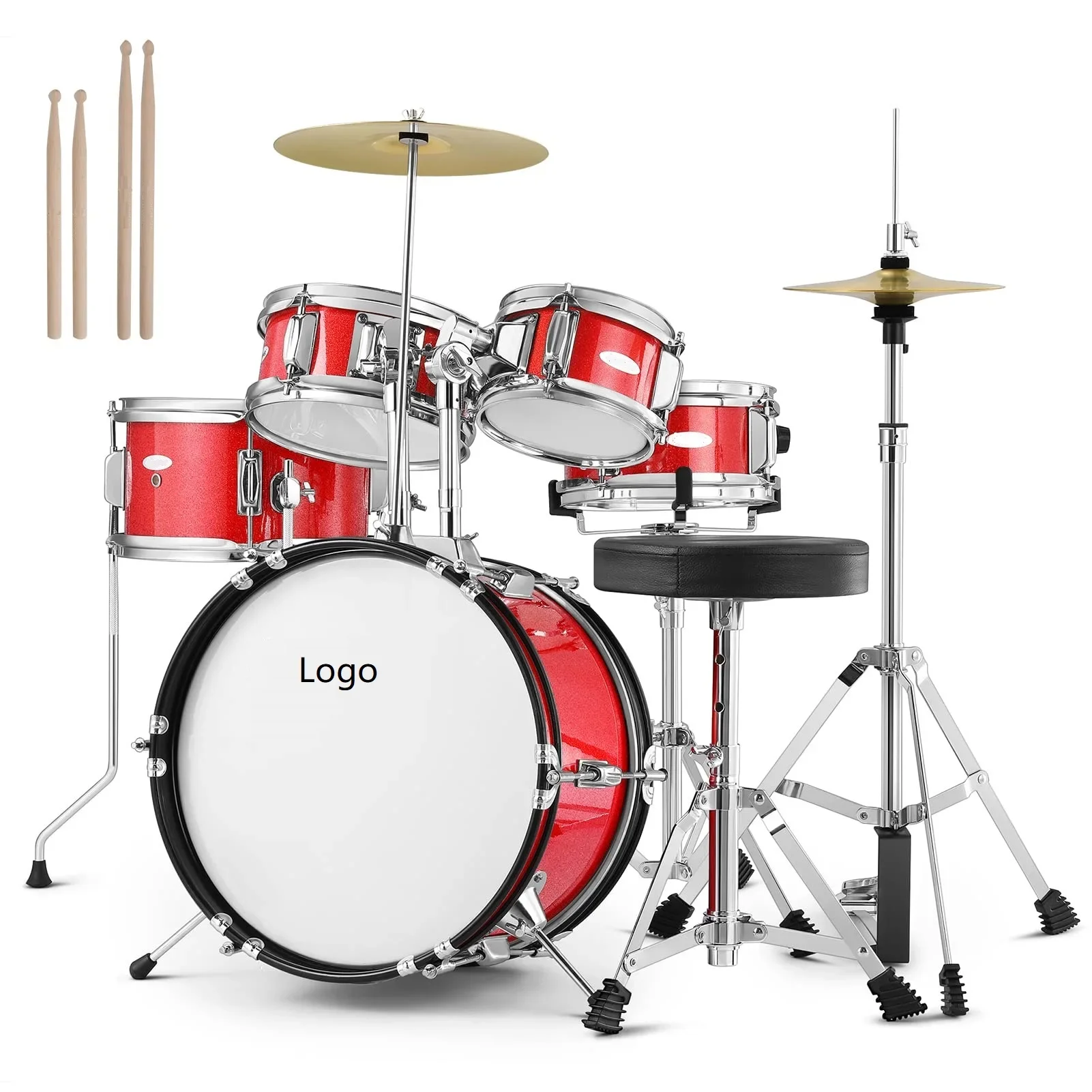 

Kid Drum Sets for Beginners 14 Inch Full Size Complete Junior Drum Kit with Adjustable Throne Cymbal Hi-Hat Pedal & Drumstick