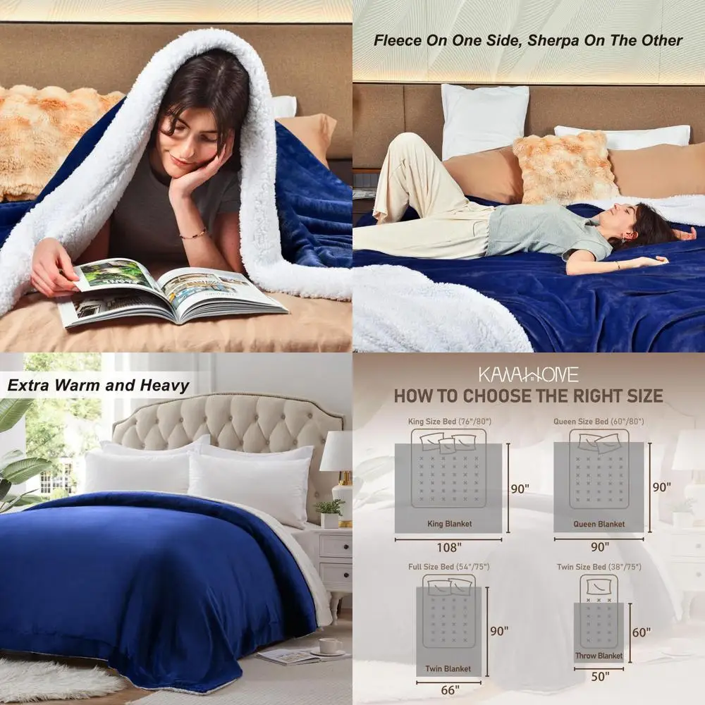 

King Size Plush Fleece Blanket - Ultra Warm & Thick, 500GSM Softness, 108x90 Navy Blue