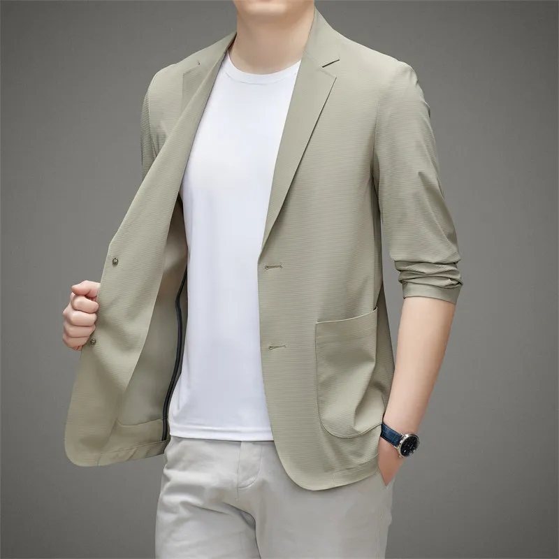 

Минималистичный мужской повседневный пиджак из ледяного шелка, нейлона и спандекса, бесшовный, высокоэластичный, с защитой от солнца, охлаждающий, летний, дышащий, технологичный жакет