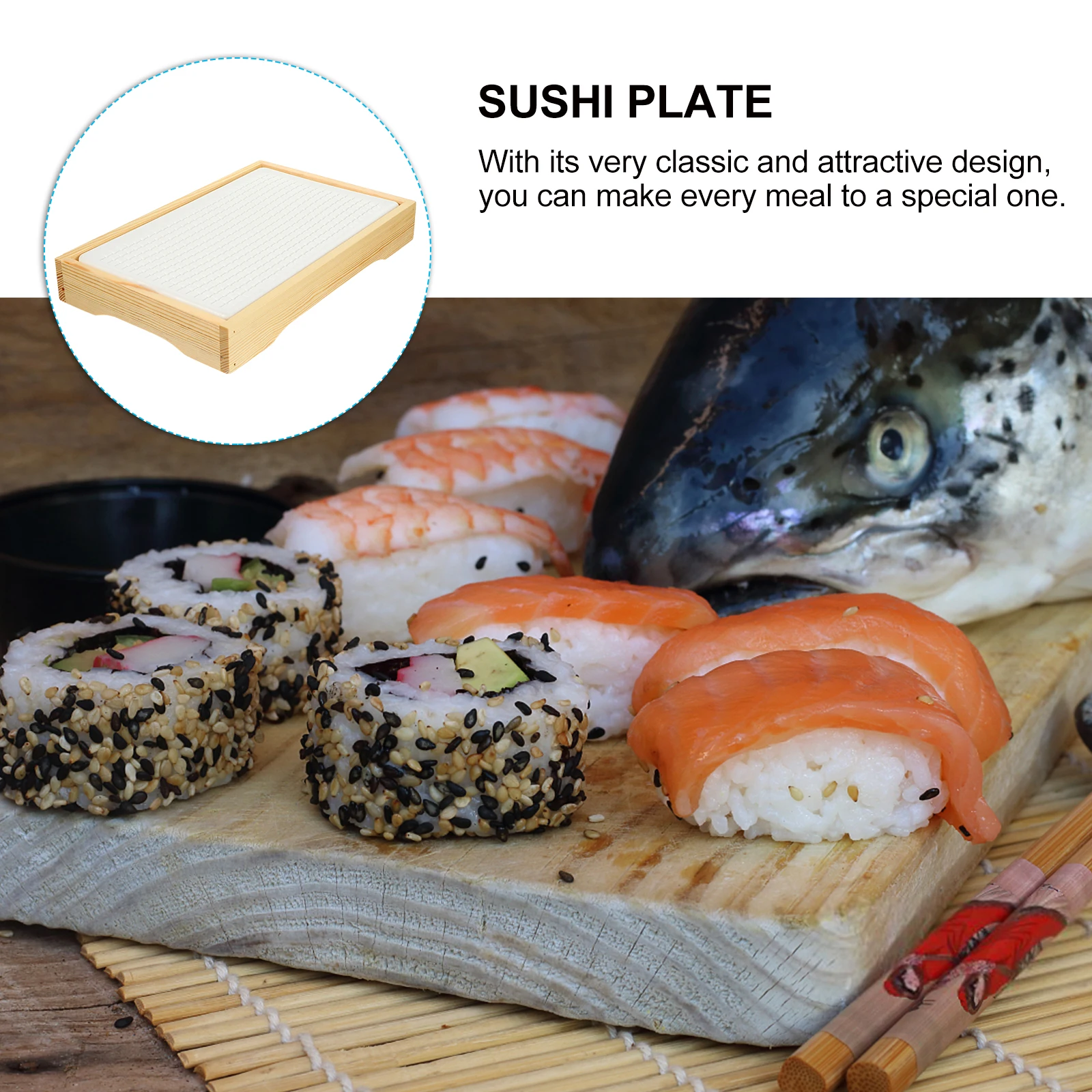 

1 set Sushi Retain Freshness Dish Premium Wooden Plate For Cold Food Storage Ice Cooling Tray Seafood Dinner Serving Platter
