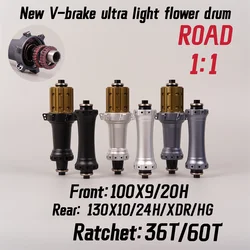 Road Bicycle Hub Star Ratchet 36T/60T V Brake Straightpull Road Bike Hub 100x9 130x10mm 20/24 holes 1:1Light Hub HG/XDR