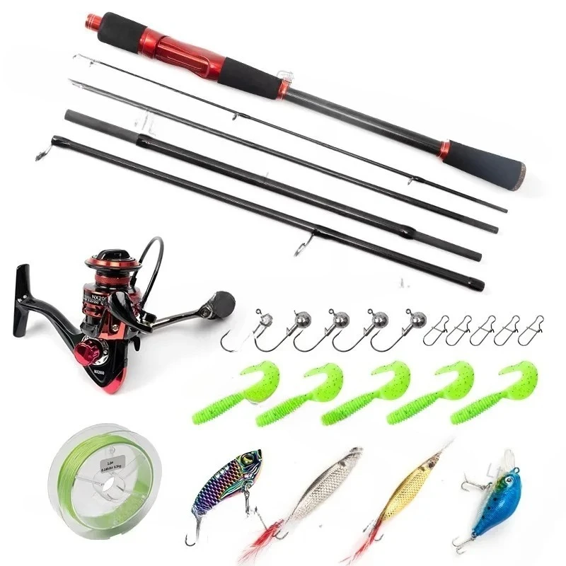 5-Section ultra-portable straight handle Luya rod set, full set of travel rod, carbon rod, long-throw black pit fishing rod