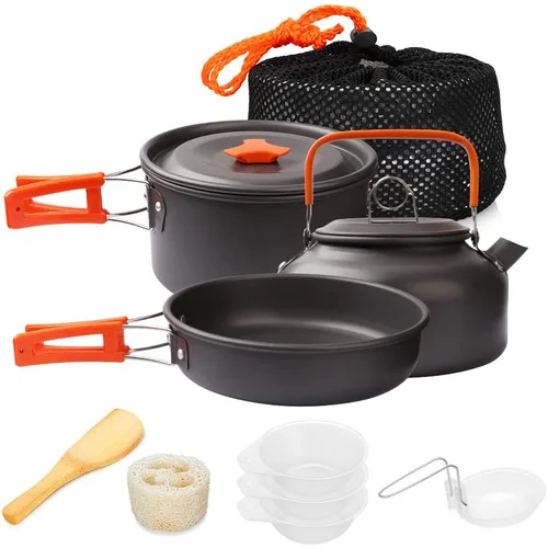 Imagen 1 del producto 1 Uds./1 Juego de utensilios de cocina para acampar, juego de cocina al aire libre, equipo de aluminio, olla para exteriores, vajilla de viaje, cocina, senderismo, Picnic, barbacoa