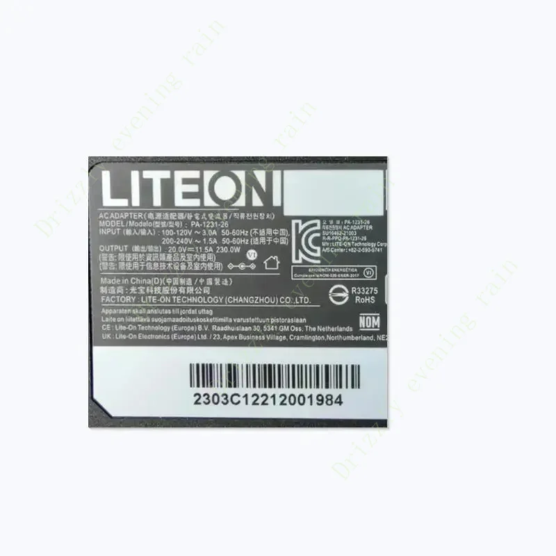 Genuine for LiteOn PA-1231-26 20V 11.5a 230W 5.5x2.5mm AC adapter for Hasee MSI laptop power supply charger