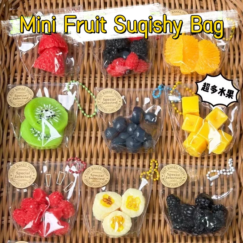 Fun Mochi Squishy Stress Toys Fruit Squeeze Soft Sensory Toy Anti Stress Ball Pendant Keychain Party Favors Backpack Decor Gift
