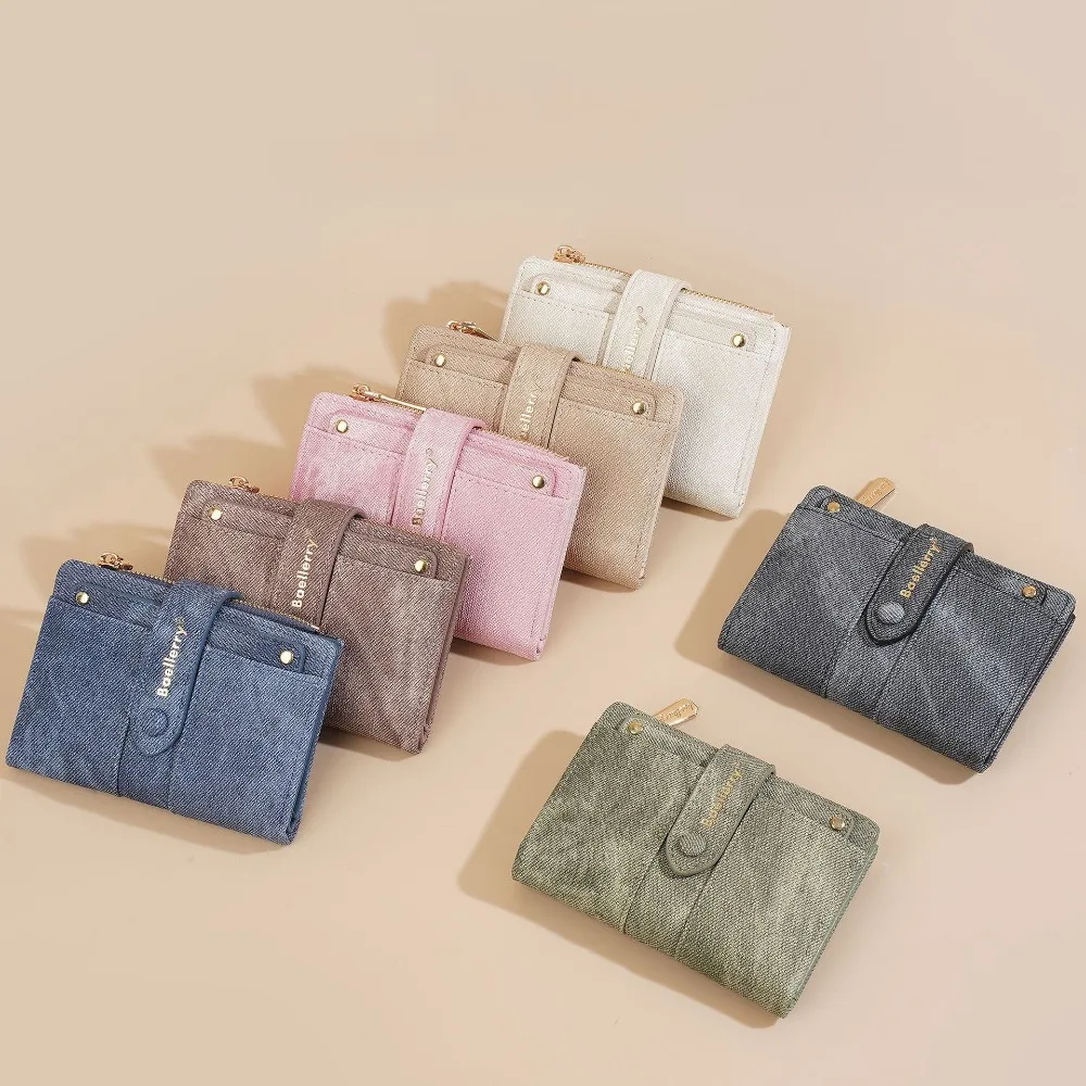 

Casual Elegant Women Short Wallet Pu Leather Large Capacity Business Card Holder Simple Solid Color Brand Female Purses Outdoor