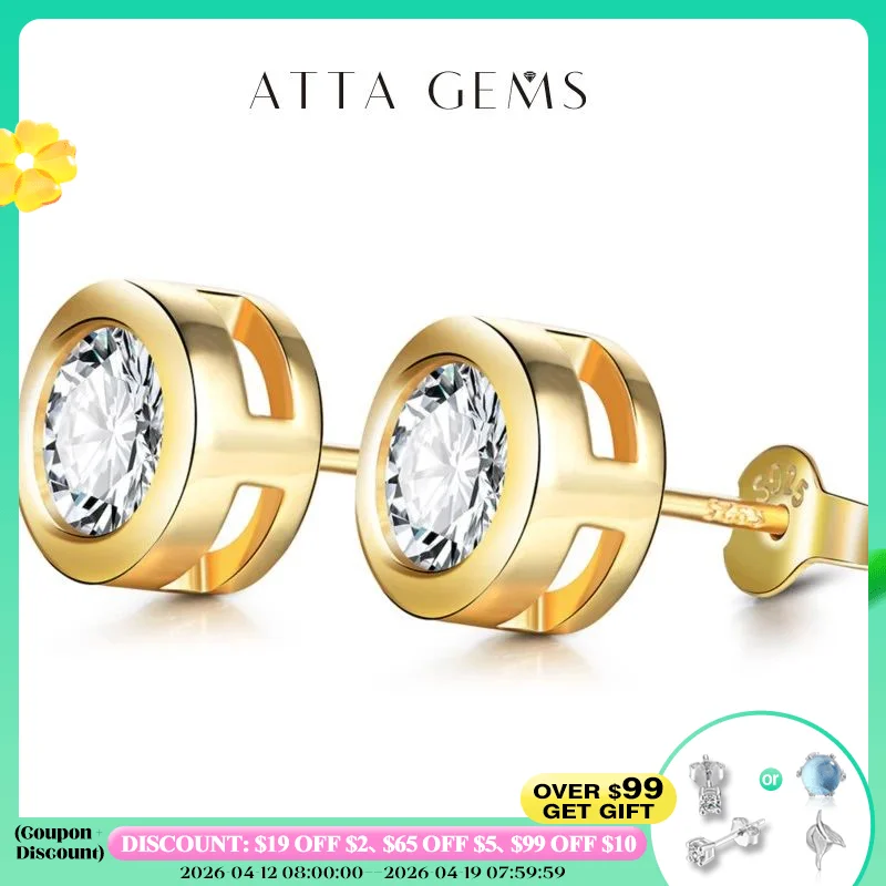 

ATTAGEMS Real 2 Carat D Color Moissanite Earrings 로듐 For Women Gold Color 100% 925 Sterling Silver Sparkling Fine Jewelry