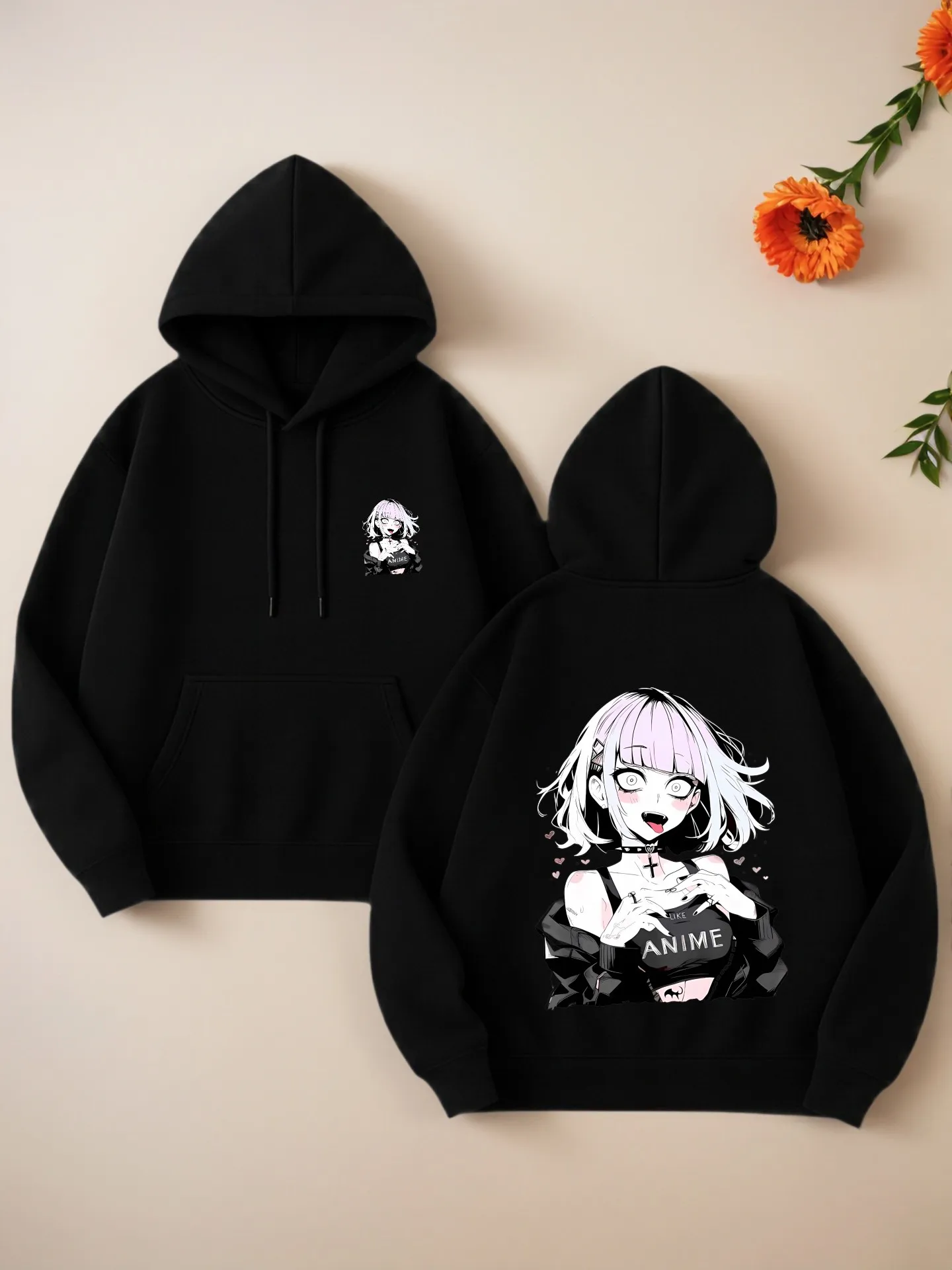 

Graphic Hoodie Women, Anime Print, E - Girl Style, Soft Fabric, Casual Everyday Wear, For Teens