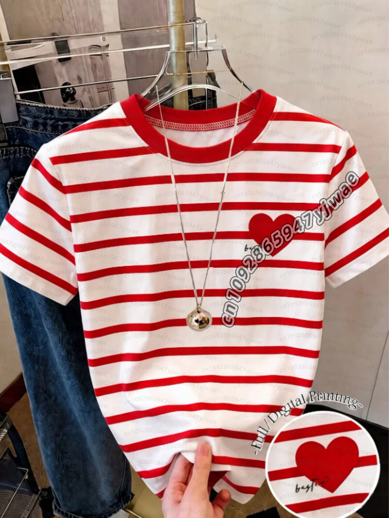 2026 Women Halloween Stripe Love Graphic T‑Shirt Y2k Alt Goth Punk Distressed Love Print Short Sleeve Women T-Shirt