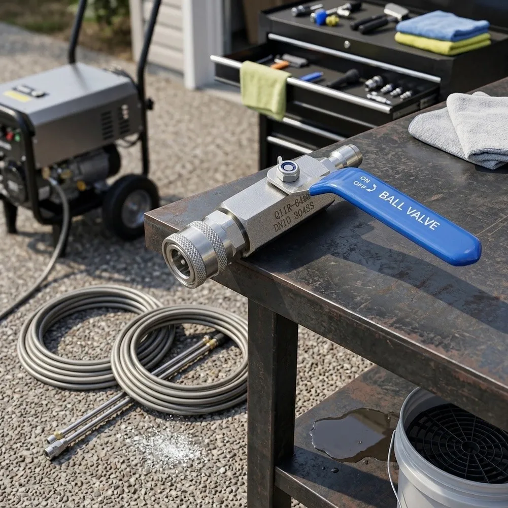 1 Set 5000PSI Stainless Steel Ball Valve 3/8 Inch Quick Connect Shut Off For Pressure Washer Hose Pipe Fitting Accessories