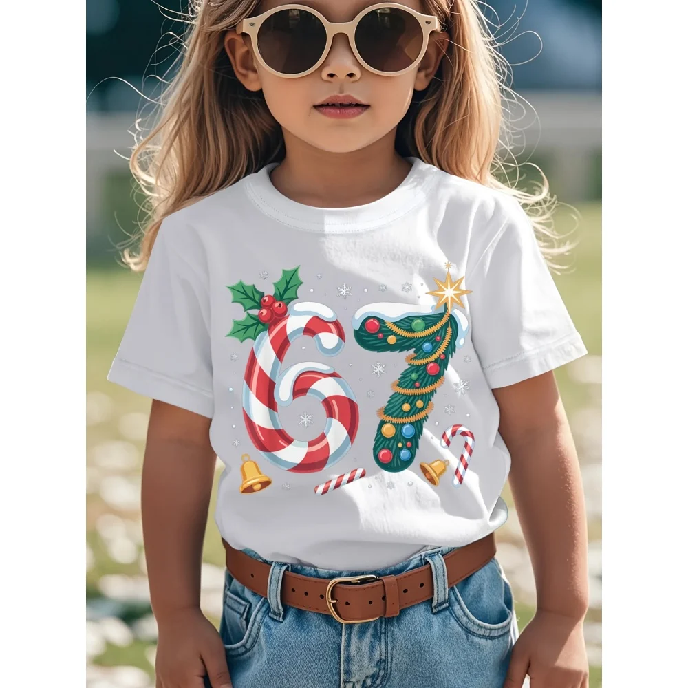 ملابس الأطفال متعة عيد الميلاد 67 نمط ميمي طباعة الصيف عارضة جولة الرقبة قصيرة الأكمام تي شيرت