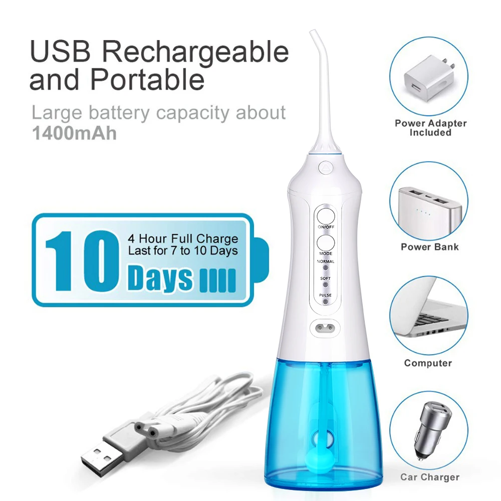 300ML Portable Electric Flossing Cleaner Rechargeable,  Hygiene IPX7 Waterproof Oral Irrigator