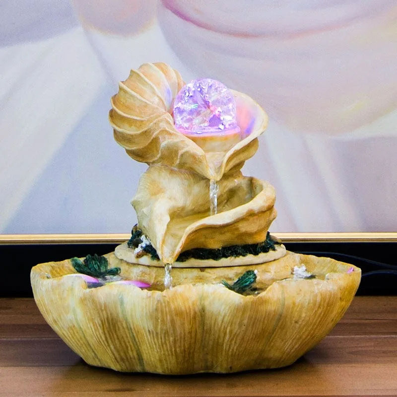 HYS Valentine's Day Shell Ornament Wedding Gift Practical Tabletop Flowing Water Fountain Humidifier Feng Shui Ornament
