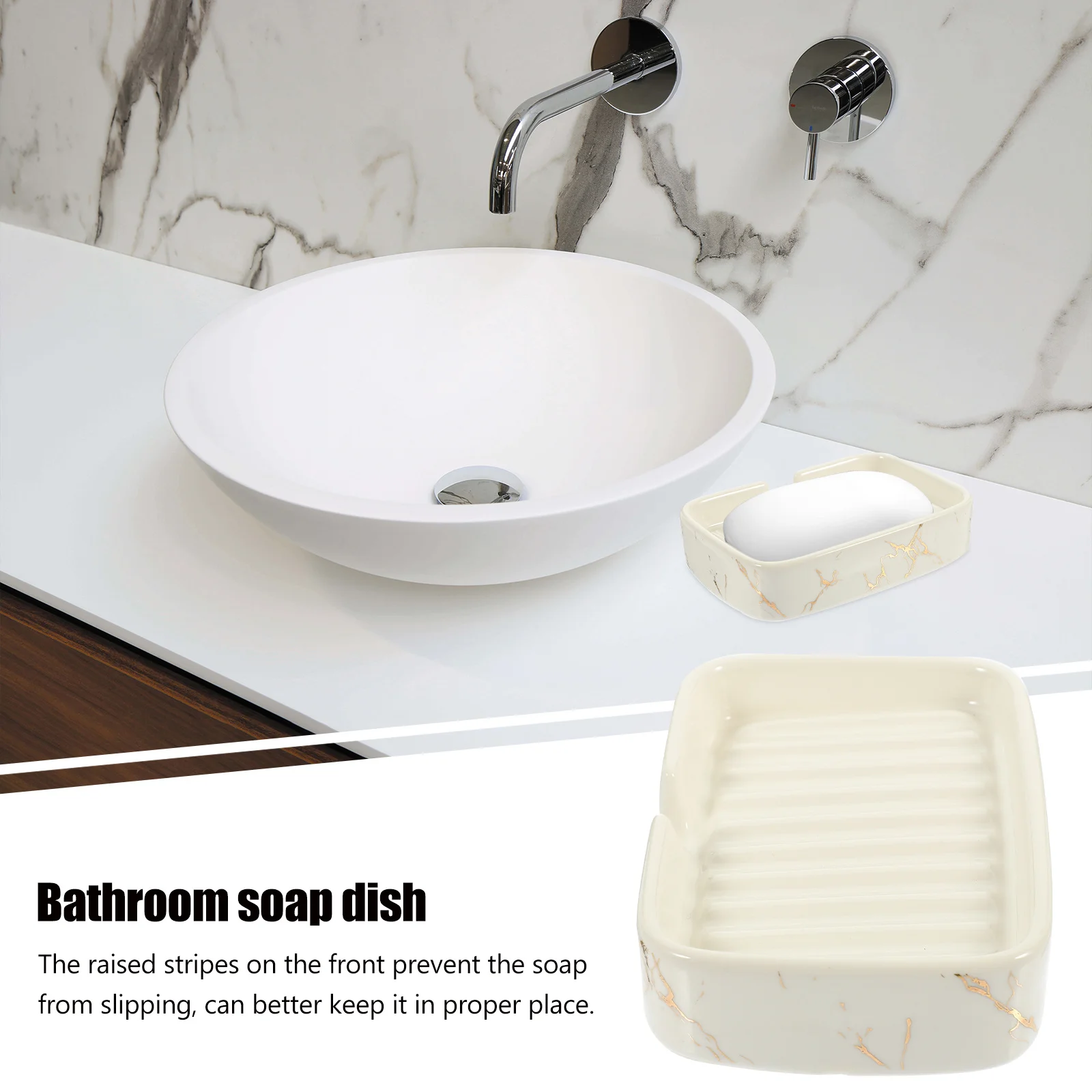 

Ceramic Bathroom Soap Dish Draining Marbling Countertop Soap Tray Self Draining Holder Kitchen Cleaning Sponge Holder