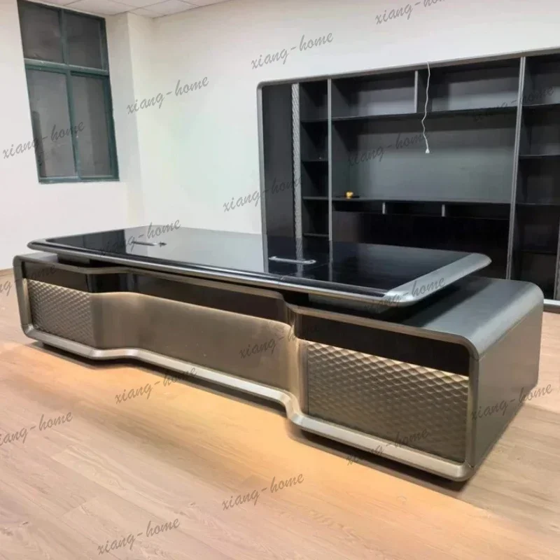 LJY Luxury Senior Boss Desks Simple Modern High End President Office Desk Computer Table Conference Tables File Cabinet Furnitur