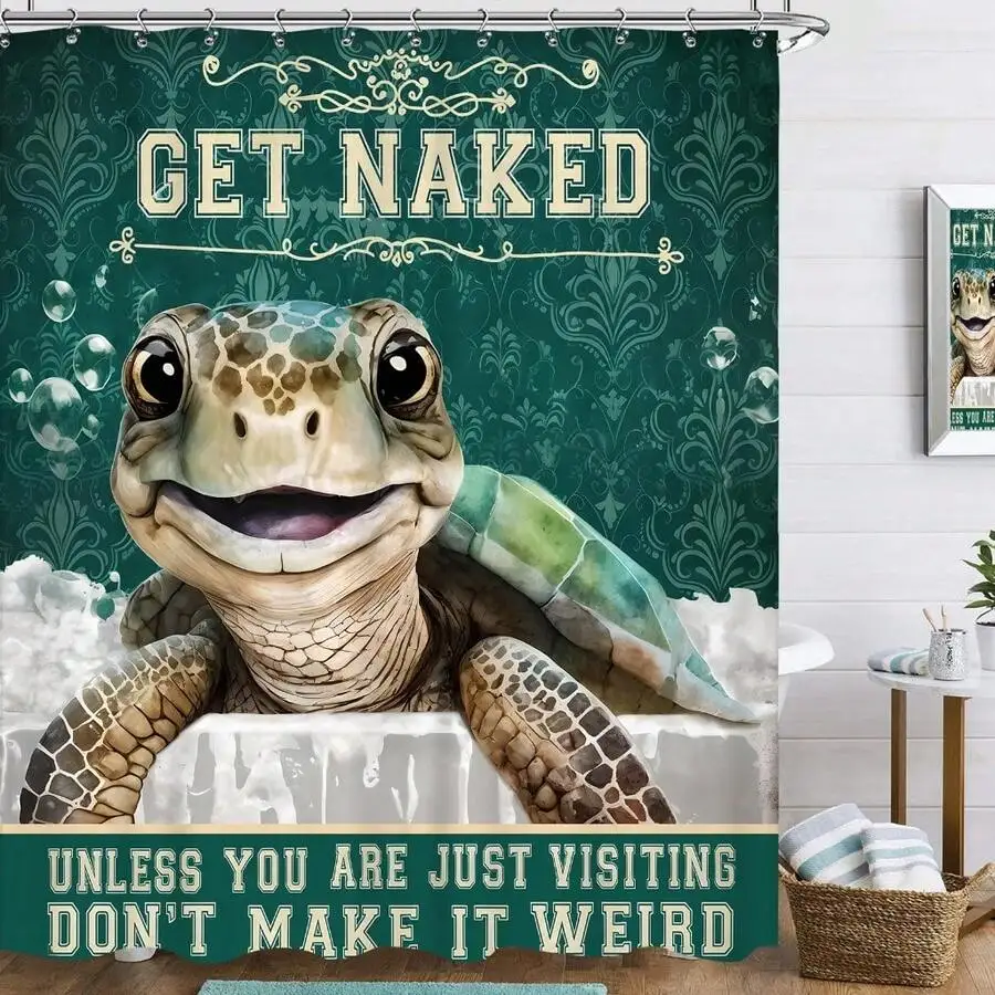 Sea Turtle Ocean Themed Shower Curtain  Beach Tortoise Life Funny Bathtub Under The Sea Vintage Bathroom Accessories Waterproof