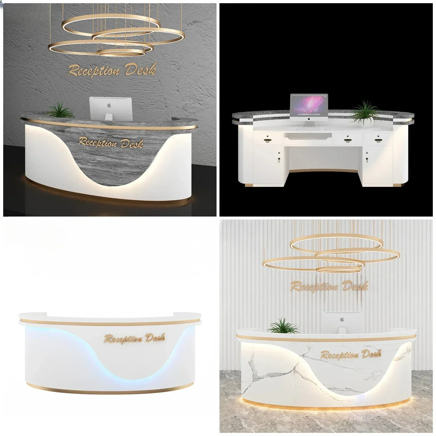 New Hot Sale Commercial Marble Office Furniture White Counter Front Desk Reception Table For Beauty Salon