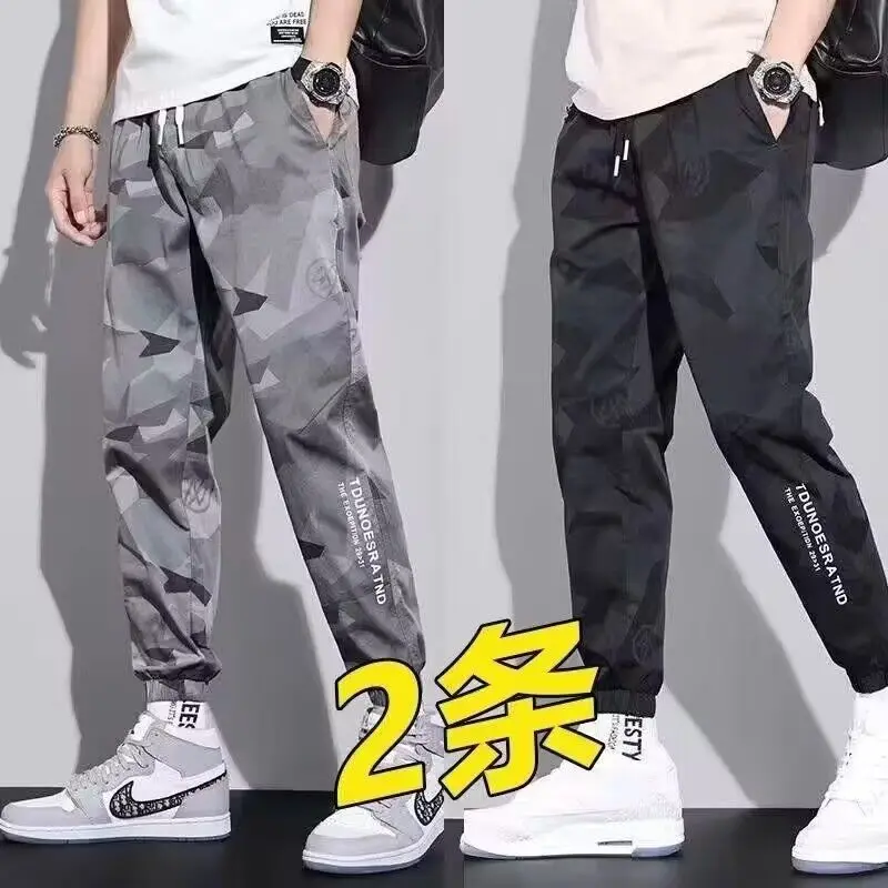 Men's Camouflage Work Pants Thin Wear Resistant Loose Fit Construction Site Workwear Spring Autumn Casual Trousers