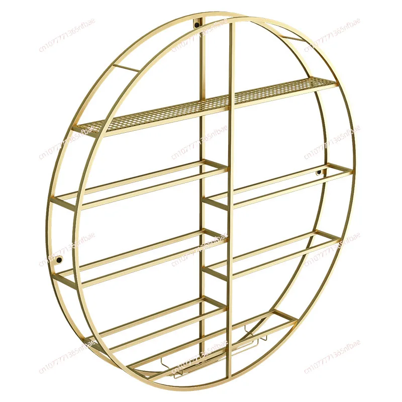 

Wall round wine cabinet household living room wrought iron decorative red wine bottle rack