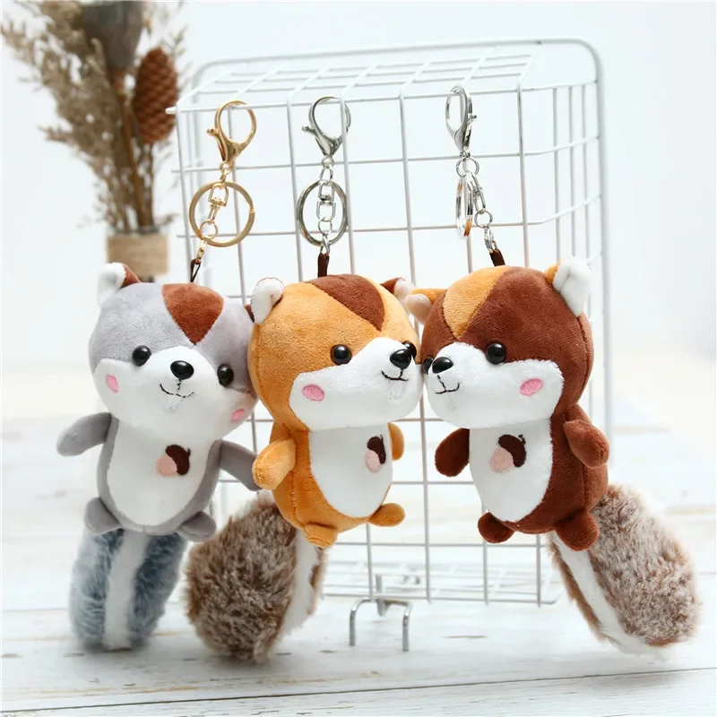 11cm Mini Cute Soft Plush Squirrel with Oversized Tail Pendant Toy Stuffed Squirrel Pendant Toy Ornament Decoration Keychain