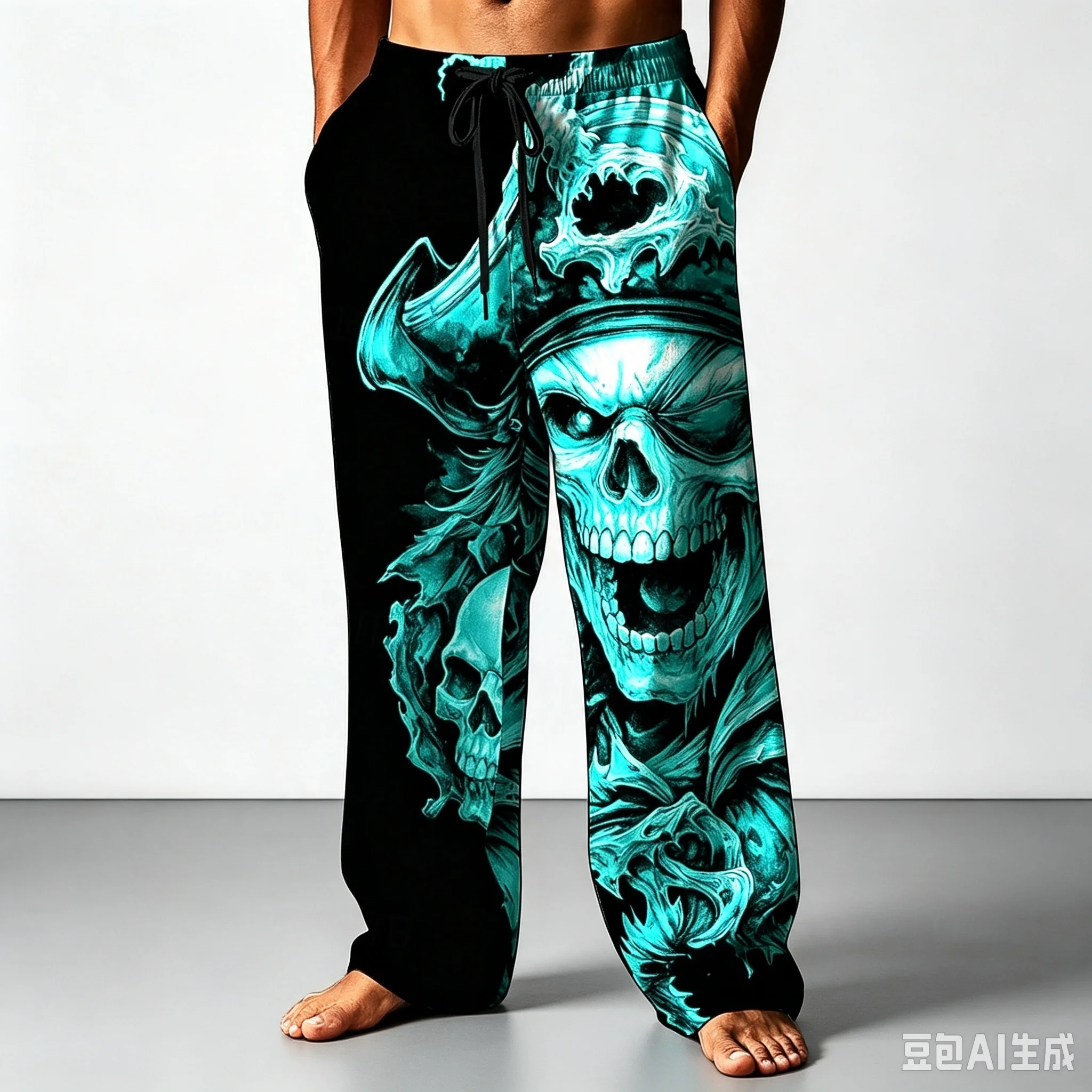 New Arrivals Demon Skull Horror Print Unisex Jogger Pants, Straight‑Leg Gothic Sweatpants For Halloween Party Street Daily Wear