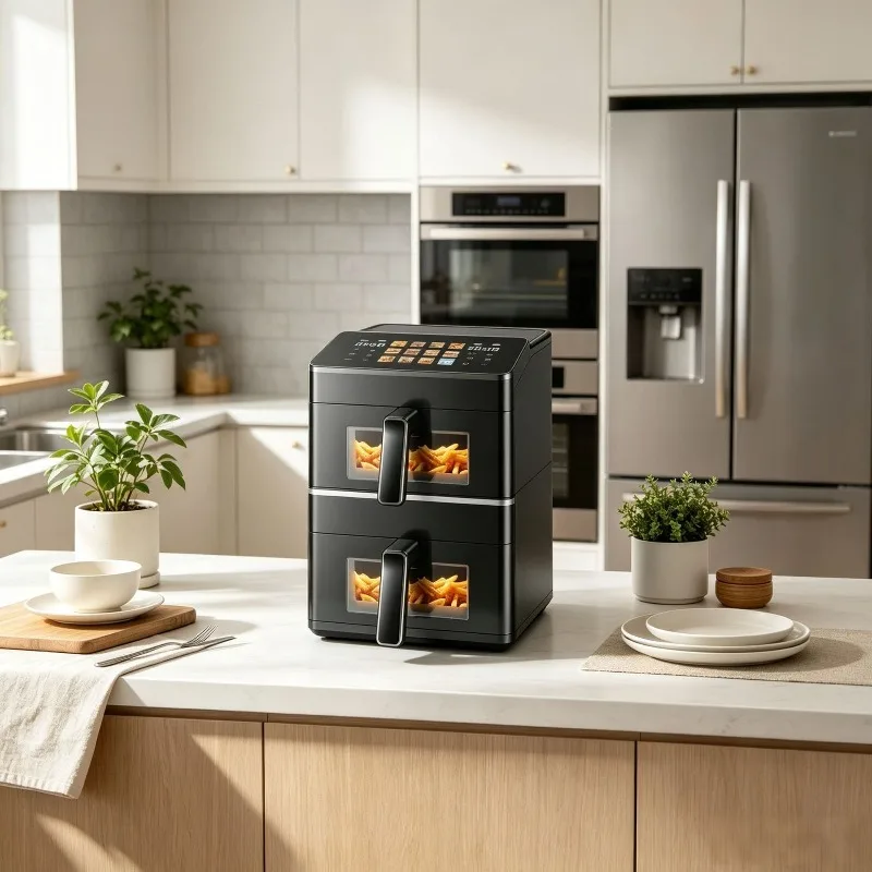12L large-capacity double-layer air fryer household multi-functional oil-free electric fryer upper and lower double pots