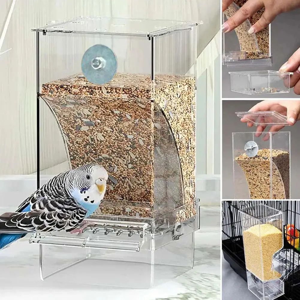 New Automatic Bird Feeder Neat Parrot Pigeon Transparent Feeder Large Capacity Hanging Anti-sprinkler Feeder Bird Box Container