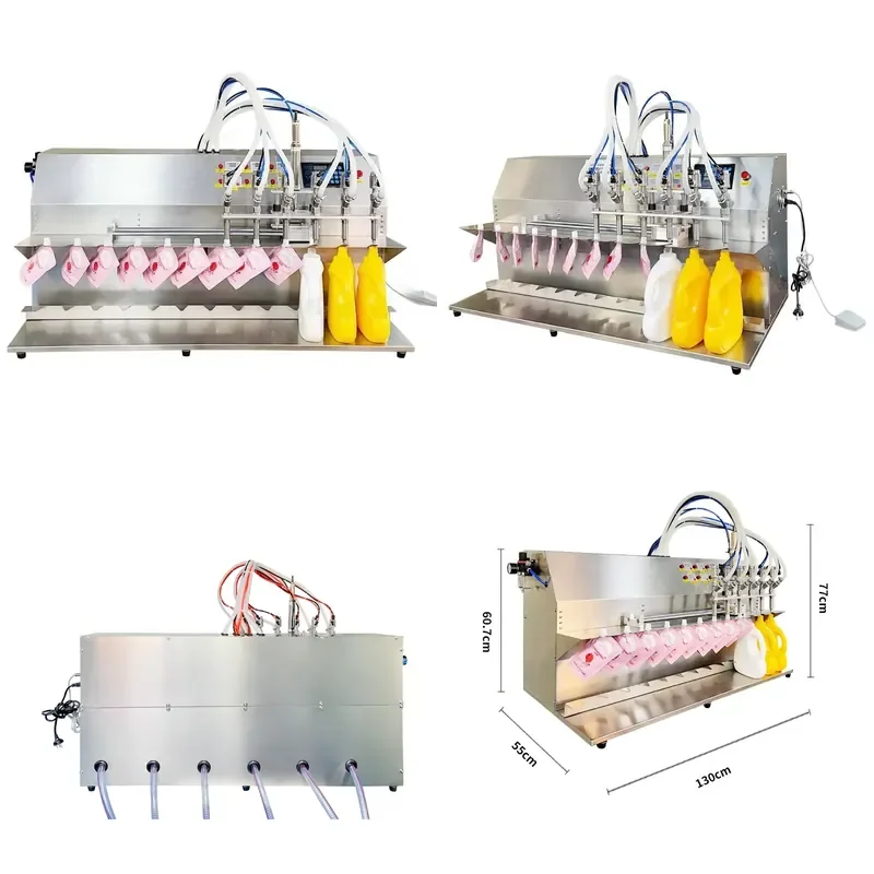 for Stand Up Doypack Spout Pouch Filling Machine 6 Nozzle Anti Drip Filling Head Large Capacity Spray Bag Bottle Filler