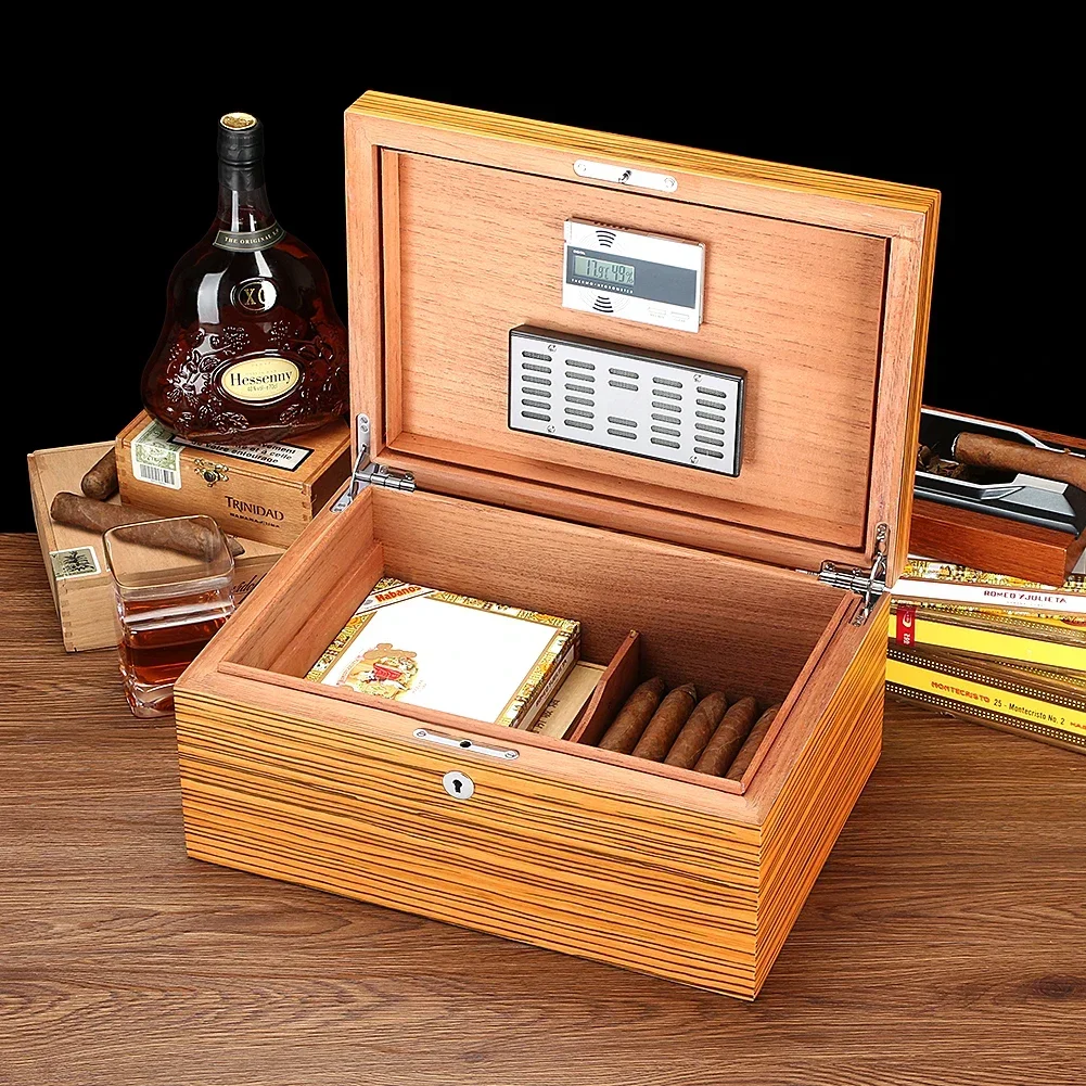 Humidor Cigar Box Large Capacity Cigar Display Storage Case Glossy Finished Humidor Box With Hygrometer Humdifier Luxury