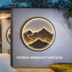 Modern Luxury Mural LampOutdoor Waterproof Wall-Lamp Chinoiserie Zen PorchRound Living Room Landscape Lamp Wall Mural Lamp