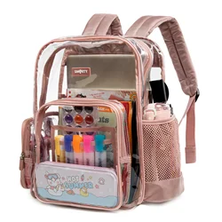 Zaino trasparente per donna e uomo, Bookbag trasparente, borsa da scuola in PVC trasparente, Tran resistente, rosa, L, XL