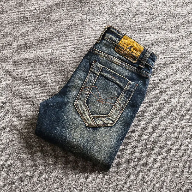 Fashion Designer Men Jeans Retro Black Blue Slim Ripped Jeans Men Stretch Trousers Embroidery Patched Vintage Casual Denim Pants