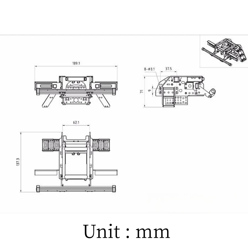 Amortecedor traseiro e escada definida para trator Tamiya, Viga de cauda de metal, reboque do leito carregado, caminhão de madeira F16, R, C, trator Tamiya, 750, FH16, 56360, 1/14