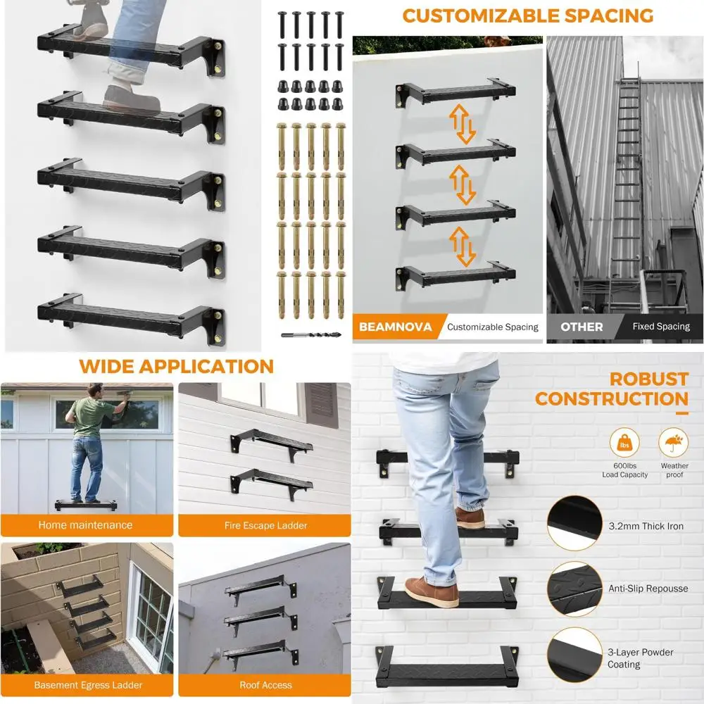 سلم نافذة Well Egress، 3.15 حلقات واسعة، تصفية حائط 7.9، طول 15.7، حديد سميك 3.2 مم، قابل للتركيب على الحائط لخروج الطوارئ