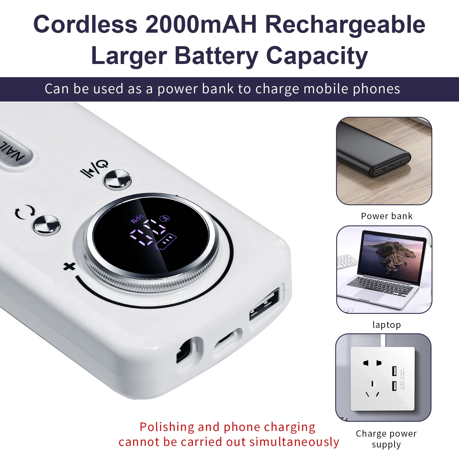 Macchina per manicure ricaricabile 45000 giri/min Kit di lime elettriche per trapano per unghie professionale portatile per salone di nail art fai da te