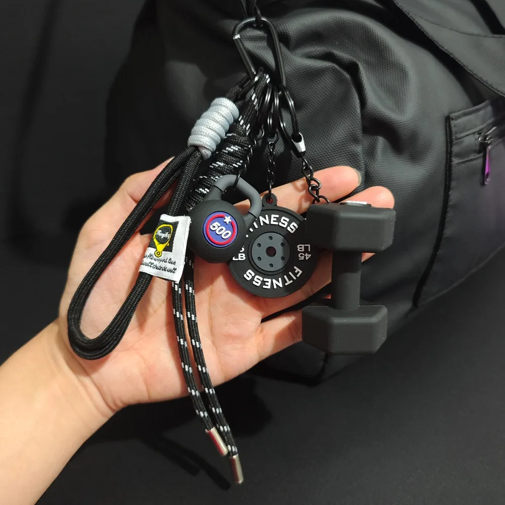 

Dopamine Big Dumbbells Keychain Barbell Plates D-shaped Buckle Simulation Kettlebell Keyring Detachable Creative