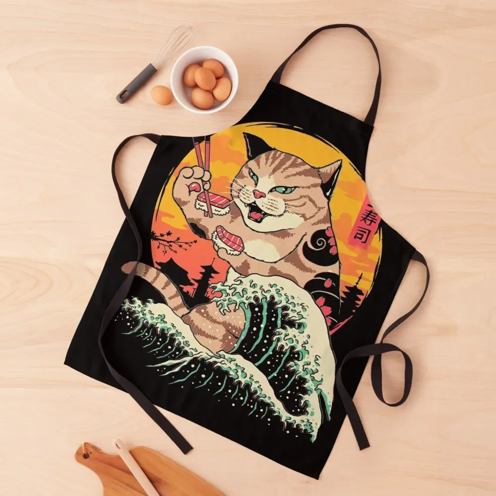 

Sushi cat vintage Apron Kitchen For Women Kitchen Special Accessories Men kitchen Utensils For Apron