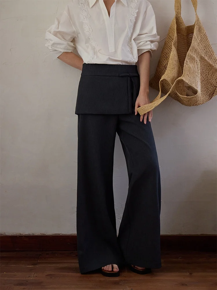 

about Passion Wide Leg Pants Belted Natural Fabric Folded Waist Ladies Casual Trousers Polyester Blend Spring Collection