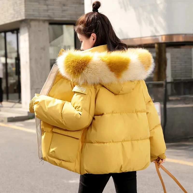 

Winter Colored Fur collar Down cotton Jacket Women's 2025 New Korean Loose Thick Cotton Short Bread Coat Female Warm Parka