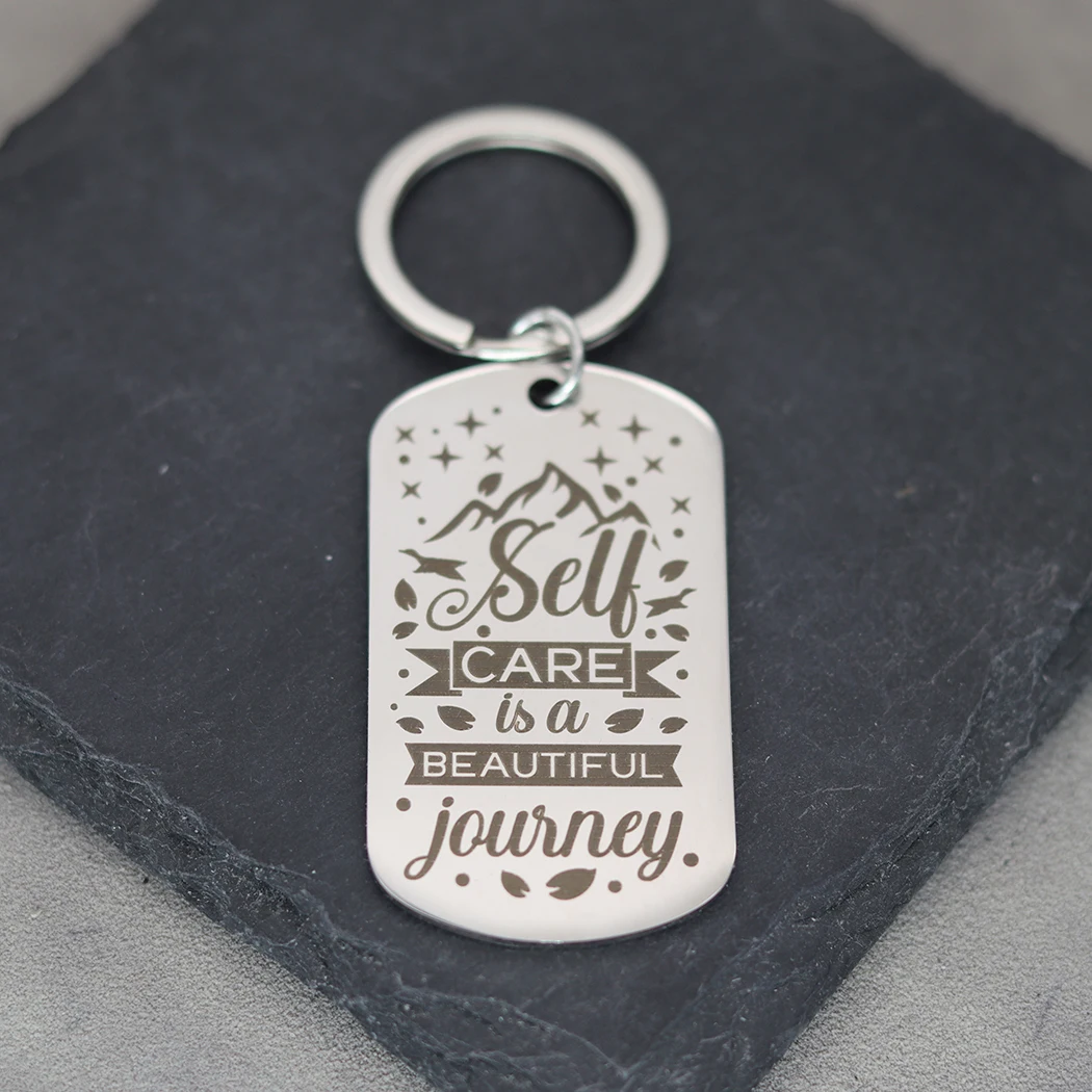 Sell CARE is a BEAUTIFUL jouincy Keychain Laser Engraved Drawing Letter Stainless Steel Pendant Key Ring for Women Men Jewelry