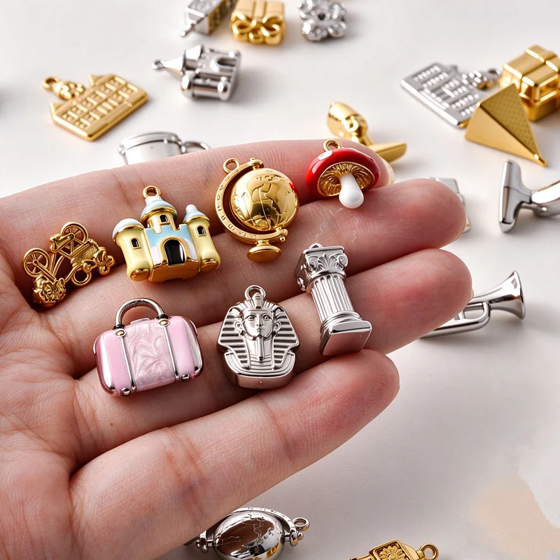 6Pcs 316 Stainless Steel Gothic Castle Travel Eiffel Tower Bell Tower подвеска DIY Punk Camera Suitcase Pendant Jewelry Making