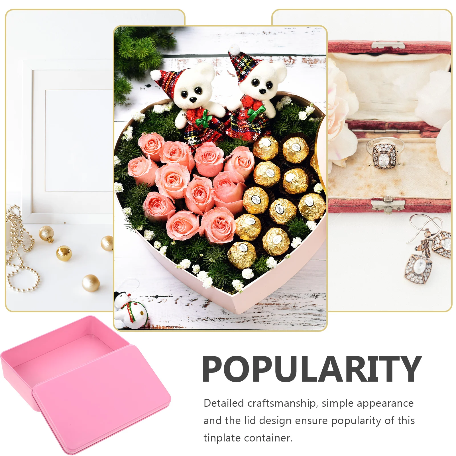 

3Pcs Small Tin Storage Boxes Rectangle Tinplate Containers Lidded Candy Jewelry Gift Cases Organizer Storage Tins