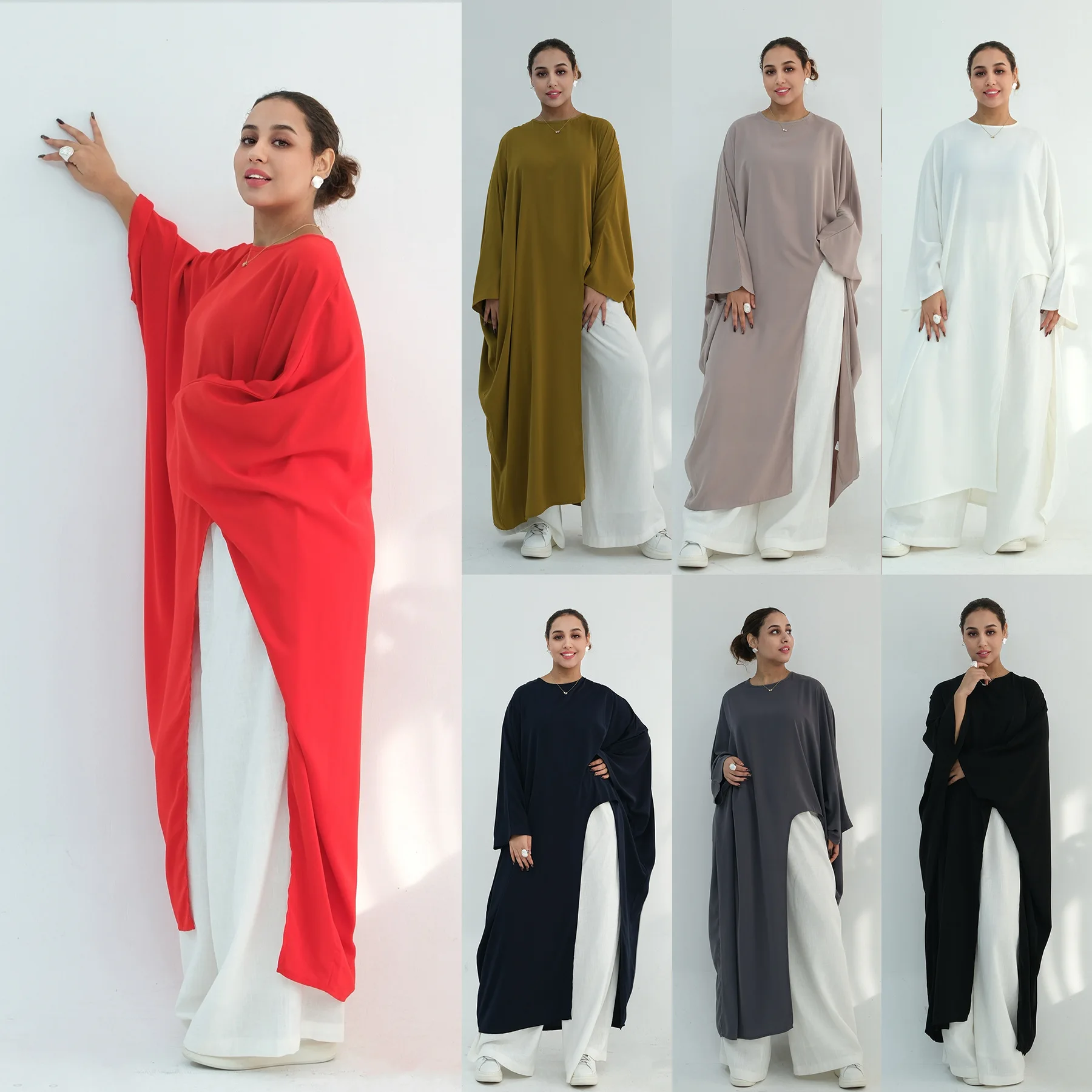 

Ид Турция Нида Топы Мусульманская длинная рубашка Женская Абая Нерегулярный скромный халат Исламская одежда Арабское платье Рамадан Кафтан Наряды