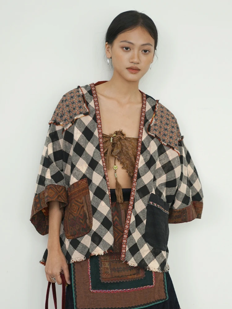 

Весенняя новинка: Открытый кардиган в стиле пэчворк с этническим узором, оригинальный дизайн, свободный крой, верхняя одежда.