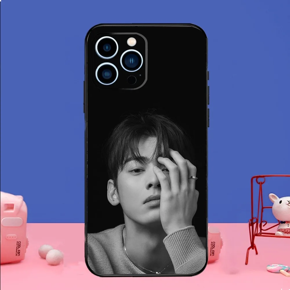 Kpop Cha EunWoo Phone Case For iPhone 14,13,12 Mini 11 Pro XR,X,XS,MAX 6S,7,8 Plus Silicone Cover Soft black