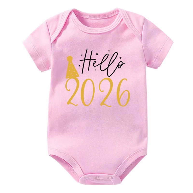 مرحبا 2026 الوليد الطفل ارتداءها القطن قصير الأكمام ثوب فضفاض للأطفال الرضع الجسم طفل بنين بنات السنة الجديدة روبا الملابس هدية الكريسماس