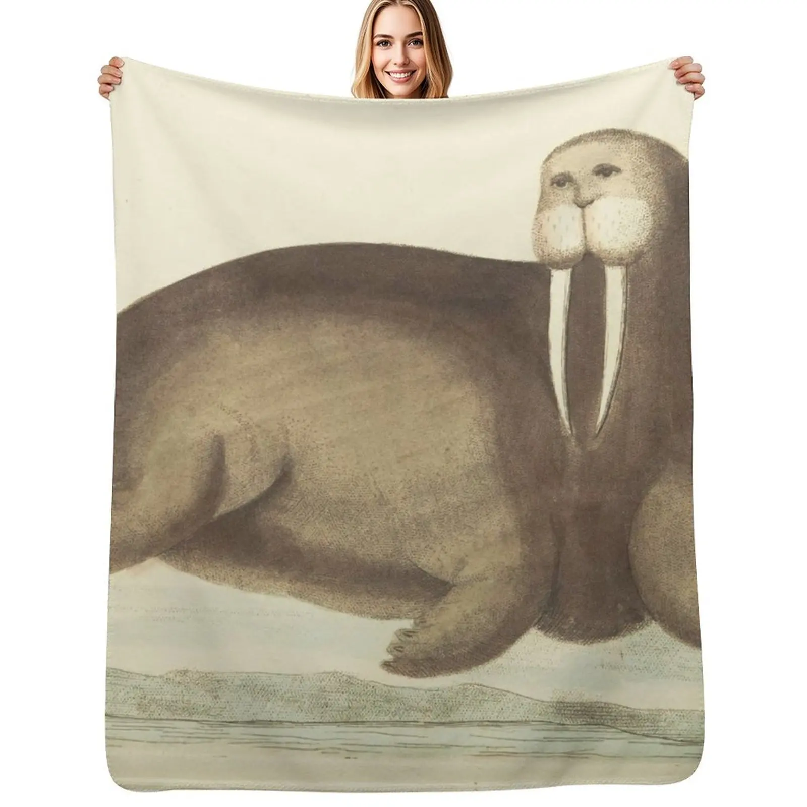 

Vintage Walrus Illustration Throw Blanket Warm Comfortable Blanket for Office Napping