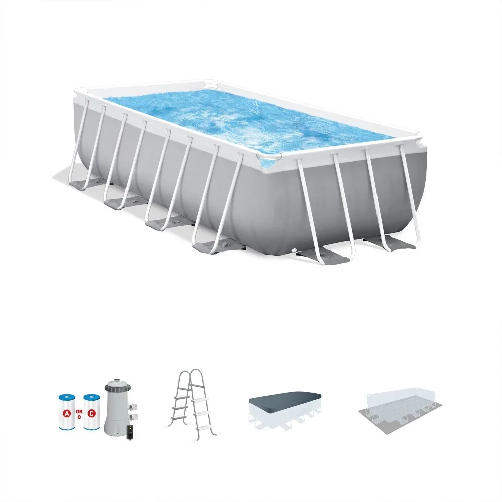 

Premium Rectangular Above Ground Swimming Pool Set: 16ft x 8ft x 42in – Complete Set Includes 1000 GPH Cartridge Filter Pump