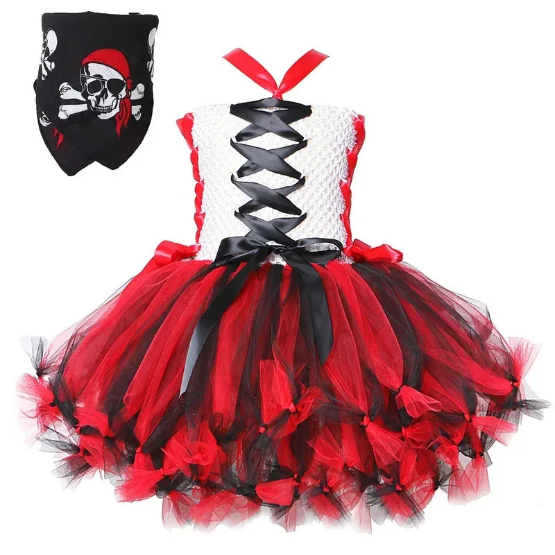 

Red Black Pirate Costumes for Girls Sea Rover Halloween Fancy Dresses for Kids Carnival Party Tutu Outfit with Corsair Kerch@0Z*